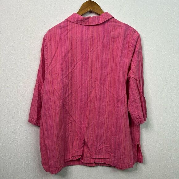 Hot Cotton Women’s Pink Micro Stripe Linen Blend Lagenlook Button Up Top Size 1X - Picture 8 of 12